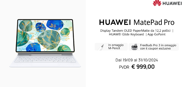 Huawei: Matepad PRO 12.2 10% di sconto studenti